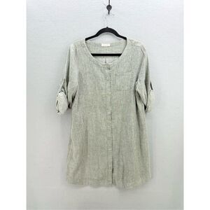 Thursday Island Womens Gray Roll Tab Sleeve Button Front Shirt Dress Size Medium